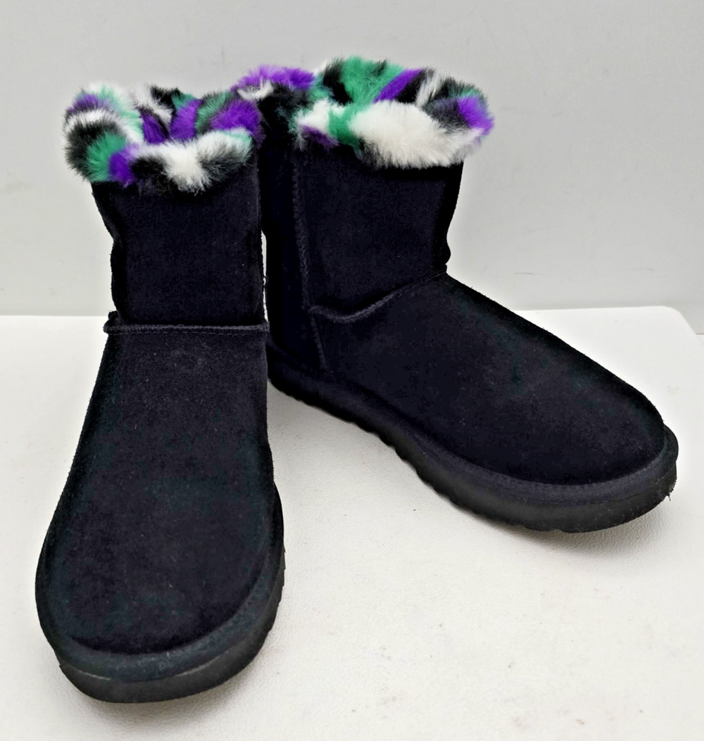 UGG CLASSIC MINI BAILEY BOW PUNK PLAID BLACK SHEARLING BOOTS US 9/ EU 40 / UK 7
